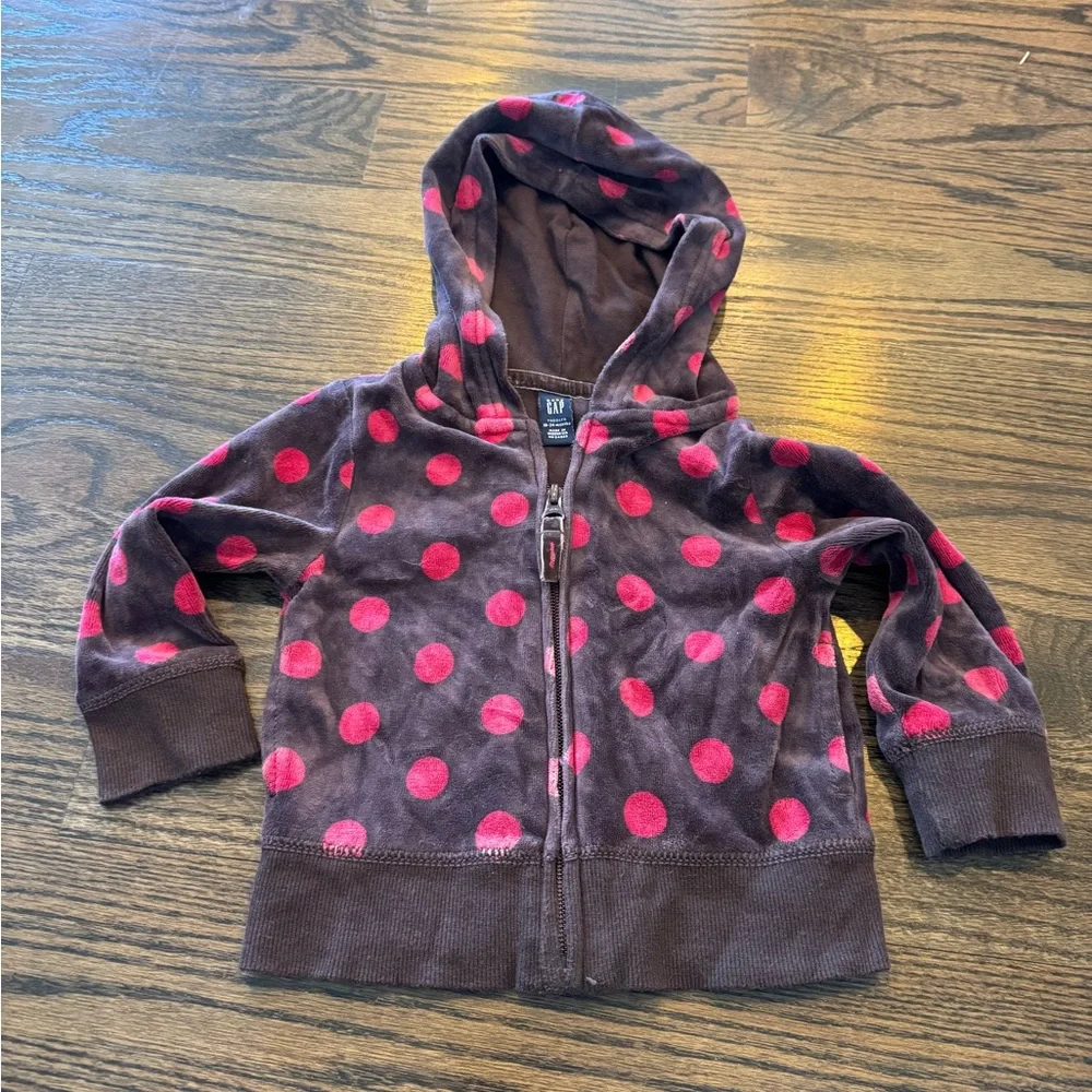 GAP Kids Brown Hoodie with Pink Polka Dots
